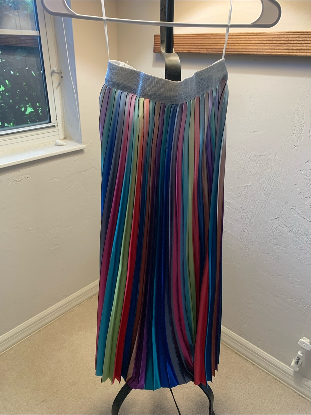 Rainbow Stripe Pleated Maxi Skirt - Multicolor
